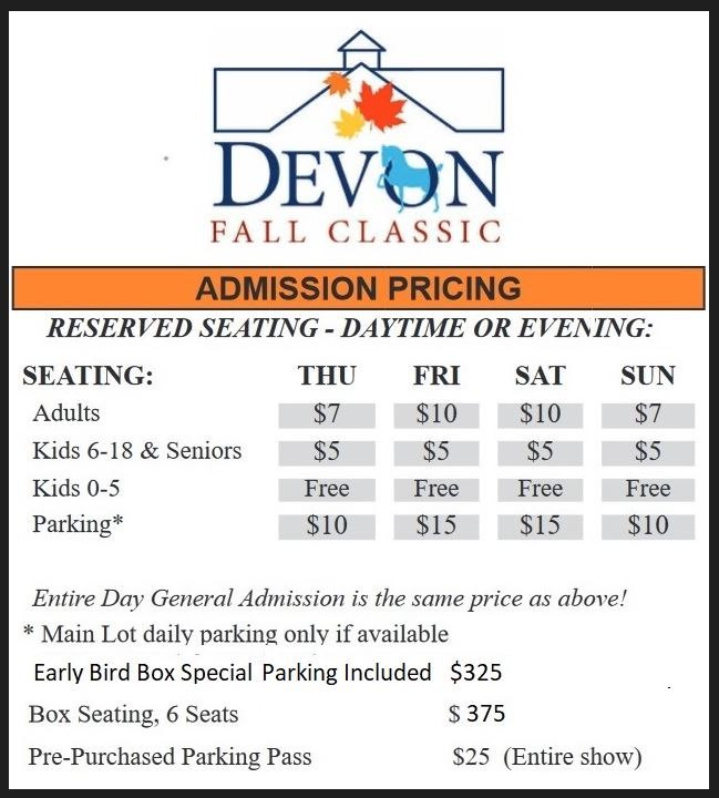 Purchase Tickets 2023 Devon Fall Classic Horse Show